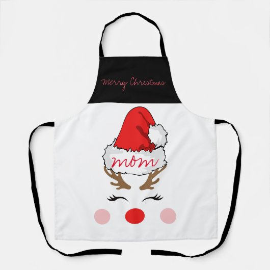 赤い鼻のトナカイ サンタの帽子 メリークリスマス ママ エプロン (正面)