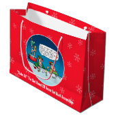 赤い鼻の付いた小妖精や小人おもしろいクリスマス ラージペーパーバッグ (正面アングル)