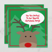 赤い鼻の可愛いルドルフがトナカイのクリスマスパーティー 招待状 (正面/裏面)