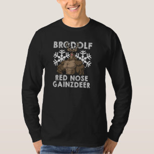 赤い鼻のGainzdeer筋肉トナカイCosのブロードルフ Tシャツ