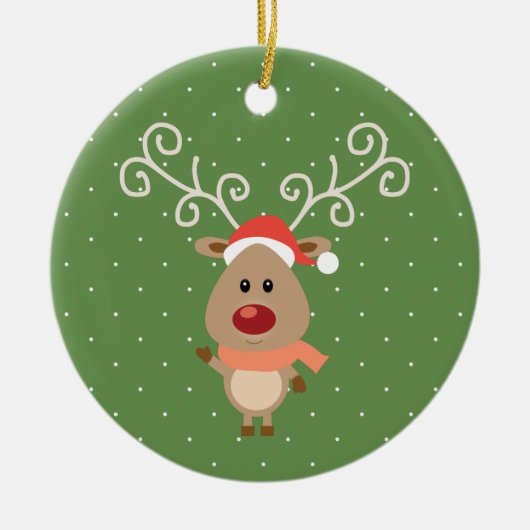 赤い鼻をしたトナカイの漫画「かわいいルドルフ」 セラミックオーナメント (正面)