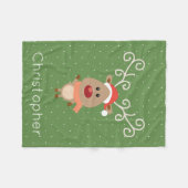 赤い鼻をしたトナカイの漫画「かわいいルドルフ」 フリースブランケット (正面(横))