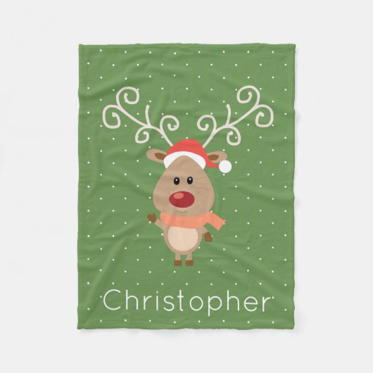 赤い鼻をしたトナカイの漫画「かわいいルドルフ」 フリースブランケット (正面)