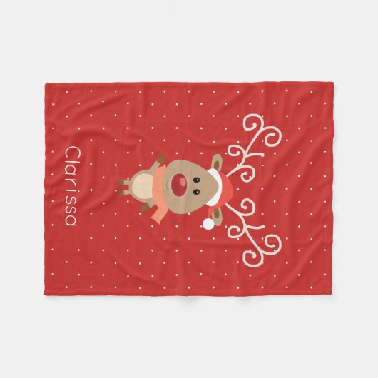 赤い鼻をしたトナカイの漫画「かわいいルドルフ」 フリースブランケット (正面(横))