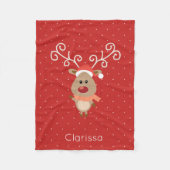 赤い鼻をしたトナカイの漫画「かわいいルドルフ」 フリースブランケット (正面)