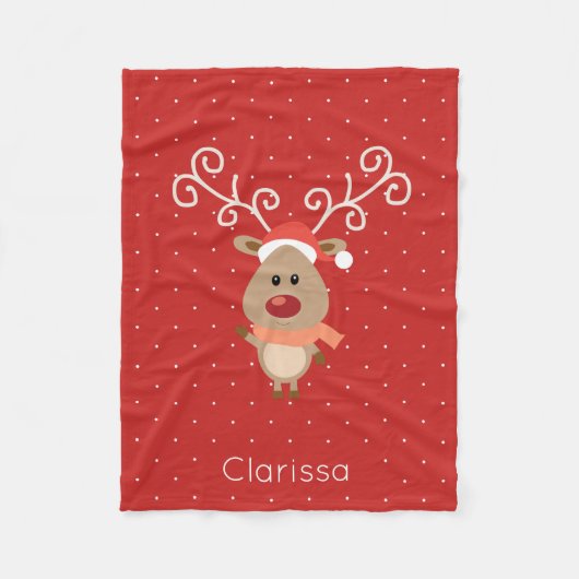 赤い鼻をしたトナカイの漫画「かわいいルドルフ」 フリースブランケット (正面)