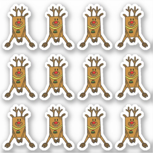 赤い鼻キッズクリスマスを持つかわいい鹿 シール (正面)