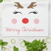 赤い鼻トナカイのサンタの帽子メリークリスマスママ キッチンタオル (折り畳み)