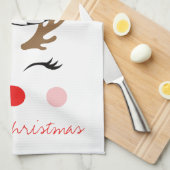 赤い鼻トナカイのサンタの帽子メリークリスマスママ キッチンタオル (四つ折り)