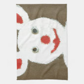 赤い鼻、口、耳を持つ白いクマ(サンタ) キッチンタオル (縦)