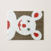 赤い鼻、口、耳を持つ白いクマ(サンタ) ジグソーパズル (横)