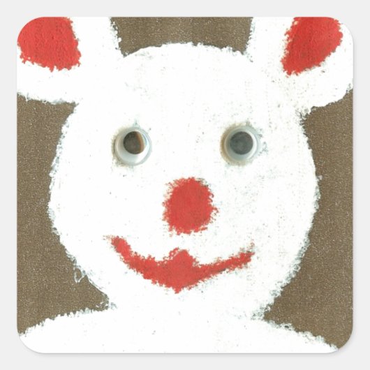 赤い鼻、口、耳を持つ白いクマ(サンタ) スクエアシール (正面)