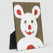 赤い鼻、口、耳を持つ白いクマ（サンタ） フォトプラーク (側面)