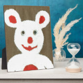 赤い鼻、口、耳を持つ白いクマ（サンタ） フォトプラーク (側面)