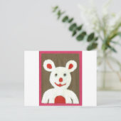 赤い鼻、口、耳を持つ白いクマ（サンタ） ポストカード (スタンド正面)