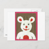 赤い鼻、口、耳を持つ白いクマ（サンタ） ポストカード (正面/裏面)