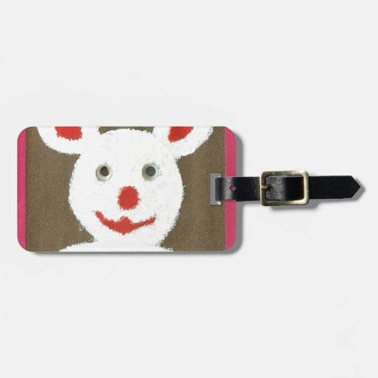 赤い鼻、口、耳を持つ白いクマ(サンタ) ラゲッジタグ (正面横)
