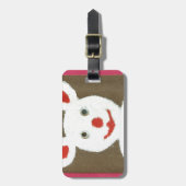 赤い鼻、口、耳を持つ白いクマ(サンタ) ラゲッジタグ (正面縦)