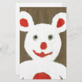 赤い鼻、口、耳を持つ白いクマ(サンタ) 便箋 (正面/裏面)