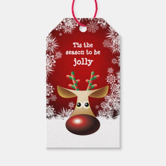赤い鼻、雪の結晶クリスマス ギフトタグ (正面)