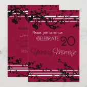 赤い20周年結婚記念日招待状カード 招待状 (正面/裏面)