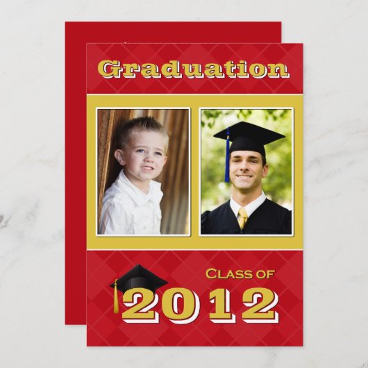 赤い2012および金ゴールドのアーガイルの卒業のクラス 招待状 (正面/裏面)