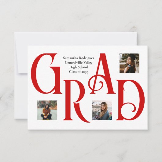 赤い3枚の写真クラシックとはっきりしたGRADレター 案内状 (正面)