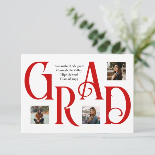 赤い3枚の写真クラシックとはっきりしたGRADレター 案内状 (スタンド正面)