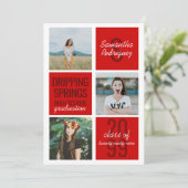 赤い3枚フォトおもしろいボックス卒業招待状 招待状 (スタンド正面)