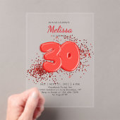 赤い30thバルーン紙吹雪大人誕生日 アクリル招待状 (インサイチュ (ポータブル))