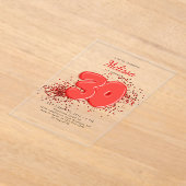 赤い30thバルーン紙吹雪大人誕生日 アクリル招待状 (レイダウン)