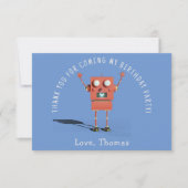 赤い3Dロボットの子供の誕生日パーティーありがとう サンキューカード (正面)