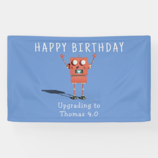 赤い3Dロボット子供の誕生日パーティー 横断幕 (横)