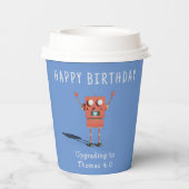 赤い3Dロボット子供の誕生日パーティー 紙コップ (裏面)