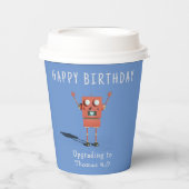 赤い3Dロボット子供の誕生日パーティー 紙コップ (正面)