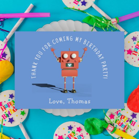 赤い3Dロボット 子供の誕生日パーティー ありがとう サンキューカード