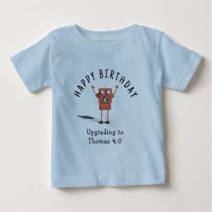 赤い3Dロボット 子供 誕生日パーティー ベビーTシャツ