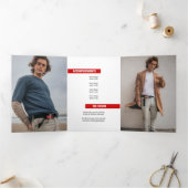 赤い4枚の写真のブロックの卒業 三つ折り招待状 (内部)