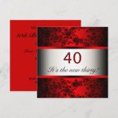 赤い40歳の誕生日パーティーの招待状 招待状 (正面/裏面)