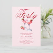 赤い40歳 いちごカクテル 40歳の誕生日パーティー 招待状 (スタンド正面)