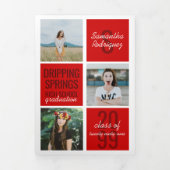 赤い5フォトおもしろいボックス卒業 三つ折り招待状 (カバー)