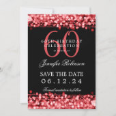 赤い60歳の誕生日「Save the Date」詳細付き 招待状 (正面)