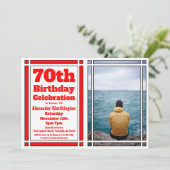 赤い70歳の写真の誕生日招待状 招待状 (スタンド正面)