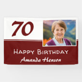 赤い70歳の誕生日パーティー写真用背景 横断幕 (横)