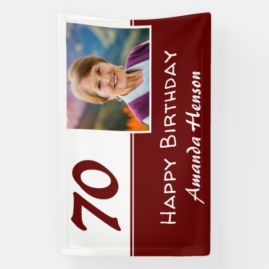 赤い70歳の誕生日パーティー写真用背景 横断幕 (縦)