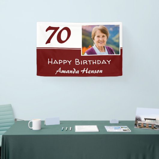 赤い70歳の誕生日パーティー写真用背景 横断幕 (トレードショー)