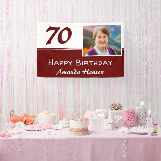 赤い70歳の誕生日パーティー写真用背景 横断幕 (パーティー)