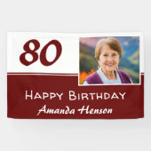 赤い80歳の誕生日パーティー写真用背景 横断幕 (横)