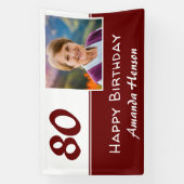 赤い80歳の誕生日パーティー写真用背景 横断幕 (縦)