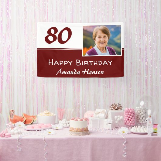 赤い80歳の誕生日パーティー写真用背景 横断幕 (パーティー)